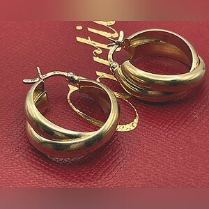 Crossover Hoop Earrings 18K Yellow Gold Vermeil Pierced Ears
